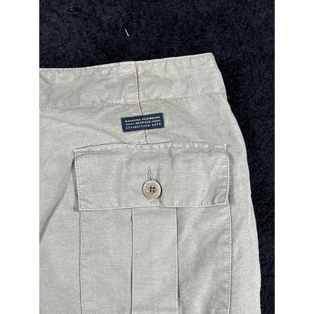 Banana Republic Pants Mens 32x32 Brown Linen Blend Cargo Utility Casual Beach
